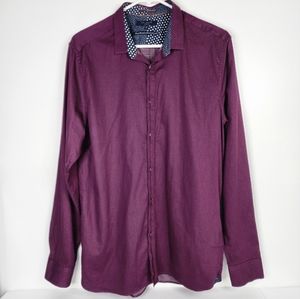 TED BAKER LONDON Burgundy Long Sleeve Button Down Dress Shirt.